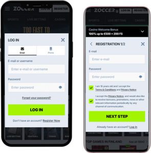 Zoccer Mobile App Login and Registration