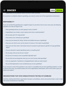 Zoccer Mobile App Responsible Gaming