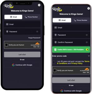 Kings Game Mobile App Login and Registration