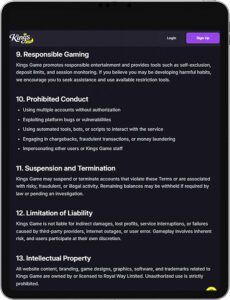 Kings Game Mobile App Responsible Gaming