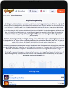 V Vegas Mobile App Responsible Gaming