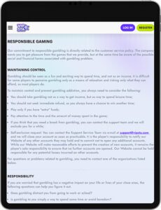 Vipsta Mobile App Responsible Gaming