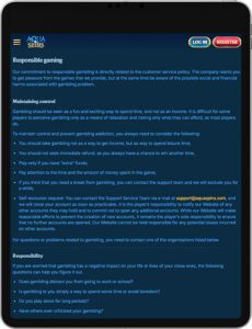 AquaSpins Mobile App Responsible Gaming