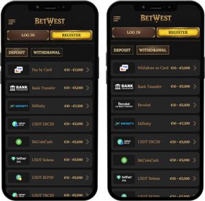 BetWest Mobile App Payment Methods