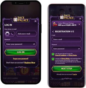 Dice Palace Mobile App Login and Registration