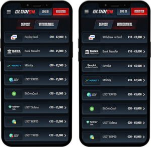 Glorion Mobile App Payment Methods