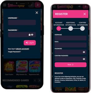 Sweetsino Casino Mobile App Login and Registration