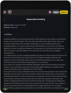 Kingia Casino Mobile App Responsible Gaming