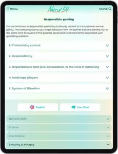 Neon54 Mobile App Responsible Gambling