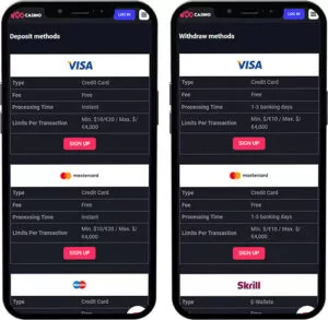 Woo Casino Mobile App Payment Methods