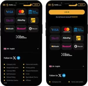 Pagamenti dell'App GoldenBet Casino