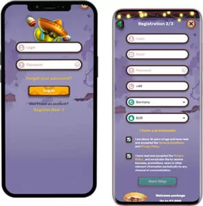 Login e registo na aplicação móvel 5Gringos