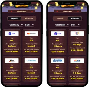 Métodos de pagamento da aplicação móvel 5Gringos