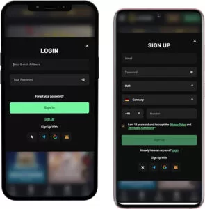 Connexion et inscription à l'application mobile 24Casino