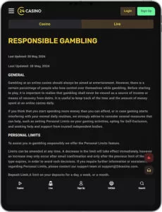 Jeu responsable sur l'application mobile 24Casino