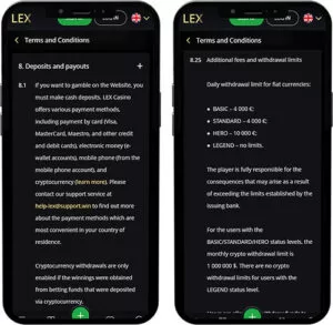 Méthodes de paiement de l'application mobile Lex