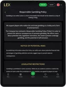 Jeu responsable sur l'application mobile Lex