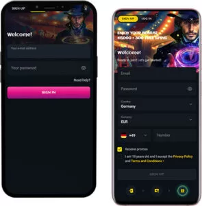 Connexion et inscription à l'application mobile SpinsUp