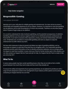 Jeu responsable sur l'application mobile SpinsUp