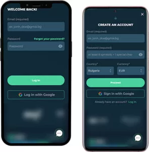 Login e registo na aplicação móvel NorseWin 