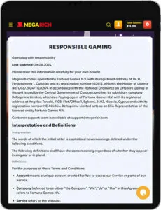Megarich Mobile App Υπεύθυνο παιχνίδι