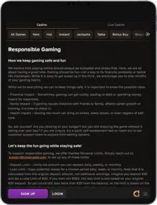 CrownGold Mobile App Responsible Gaming