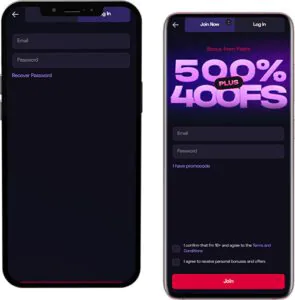Inicio de sesión y registro en la aplicación móvil de Ybets