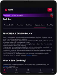 Ybets Aplicación móvil Juego responsable