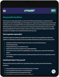 Dynabet Mobile App Verantwortungsvolles Spielen