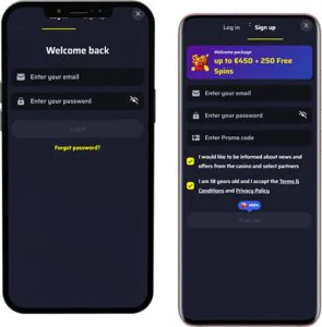 Inicio de sesión y registro en la aplicación móvil de BDMbet