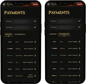 Méthodes de paiement de l'application mobile Kyngs