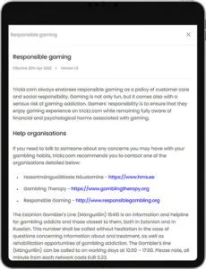 Gioco responsabile dell'app mobile Trickz
