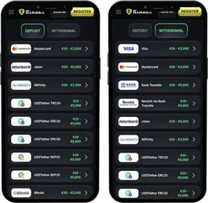 KinBet Mobile App Payment Methods